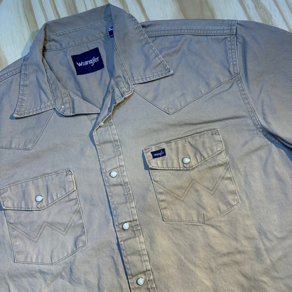 Wrangler Mens XL Tan Western Pearl Snap Long Sleeve Cotton Twill Shirt